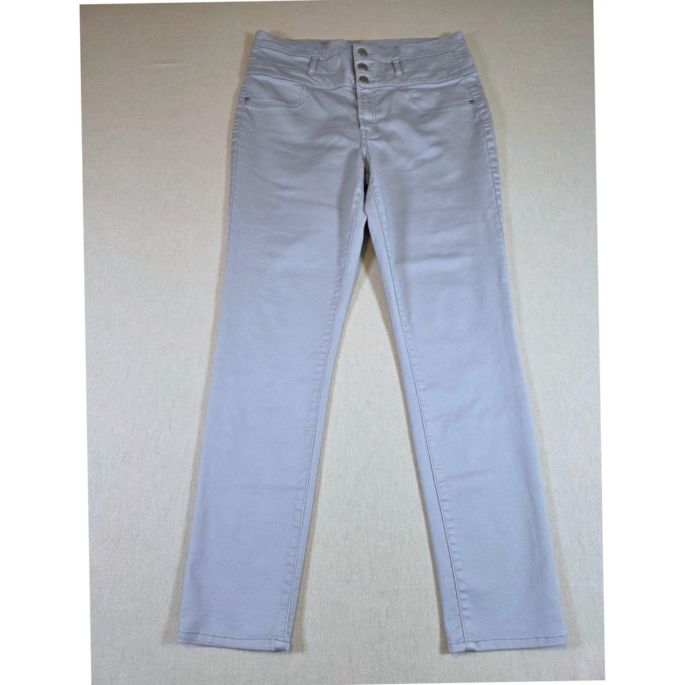 Refuge Women 14 Light Blue Skinny High Rise 3-Button Stretch Pants Cotton Blend - Picture 2 of 10